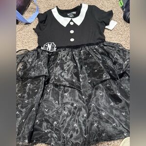 🥗Black and White Wednesday Dress with Sheer Overlay